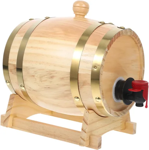 Barril de vino de pino de 8 onzas con espita para almacenamiento de vino en el hogar, dispensación de cerveza y decoración rústica