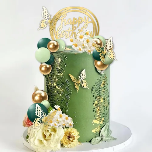 Miniatura 3 de 41 piezas de bolas verdes para decoración de pastel de mariposa, decoración de pastel de feliz cumpleaños para bodas, suministros de cumpleaños