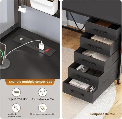 Miniatura 5 de SEDETA Escritorio Gaming en Forma de L con Cajones, Escritorio para Computadora en Forma de L con Estante Superior y Repisas de Almacenamiento