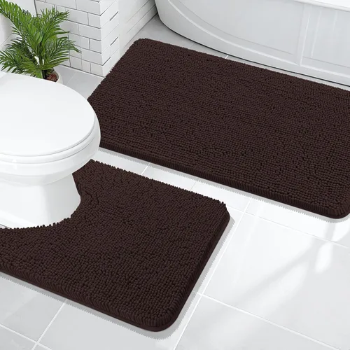 Miniatura 140 de OLANLY Juego de alfombras de baño de 2 piezas, alfombras de baño de chenilla suave y absorbente y alfombra de contorno en forma de U para inodoro