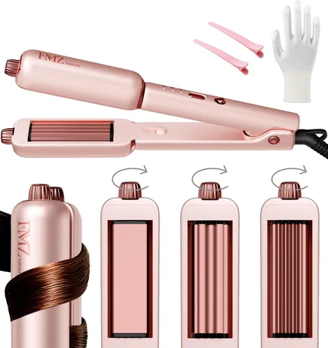 Miniatura 12 de FMZ Plancha plana rosa para mujer, 4 en 1, plancha profesional iónica para alisar, rizar, rizar, doble voltaje, apagado automático, pequeño portátil