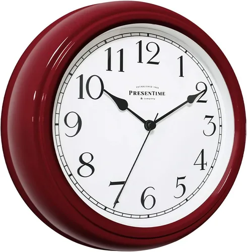 Presentime & Co Chic Home Collection - Reloj Molly de 10 pulgadas, silencioso, sin ticks, color rojo. Reloj de pared decorativo moderno para cocina,