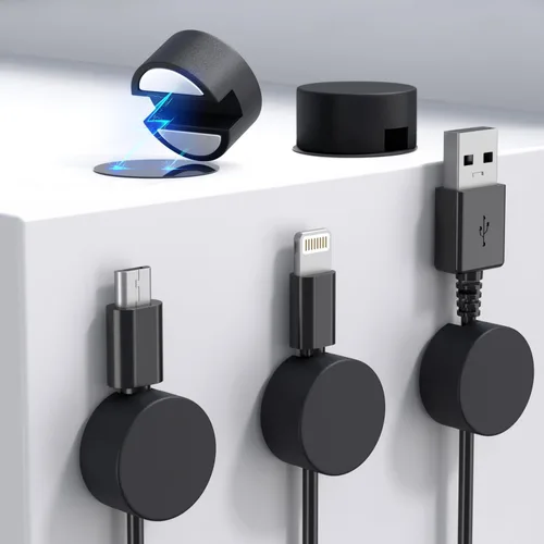 Miniatura 8 de Maveek Soporte magnético para cables, 5 unidades, clips de cable fuertes, placa de metal, organizadores de alambre adhesivo para mesita de noche