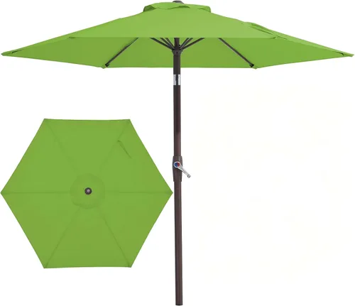 Miniatura 28 de JEAREY Sombrilla de patio de 7.5 pies con 6 varillas resistentes, botón de inclinación/manivela, sombrilla de mesa para jardín, terraza, patio Azul