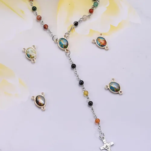 Miniatura 7 de 100 piezas de esmalte de cuadros de oro con medalla milagrosa de Nuestra Señora, Rosario floral, centro de mesa, cruz de Jesús, Virgen María