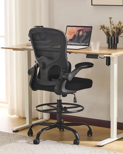 Miniatura 10 de Karl home Silla de dibujo ajustable en altura para escritorio de pie, silla de escritorio giratoria de oficina alta tapizada de poliuretano con Pu