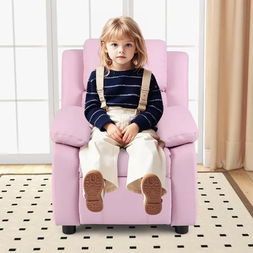 Miniatura 8 de Costzon Silla reclinable de cuero con reposapiés, reposabrazos, reposacabezas y soporte lumbar, silla ergonómica para sala de juegos, sofá Rosa