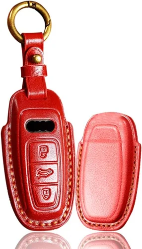 Miniatura 14 de ontto Funda de cuero para llave de entrada sin llave con protección completa, compatible con Audi A4 Q7 Q5 TT A3 A6 negro (tipo A)