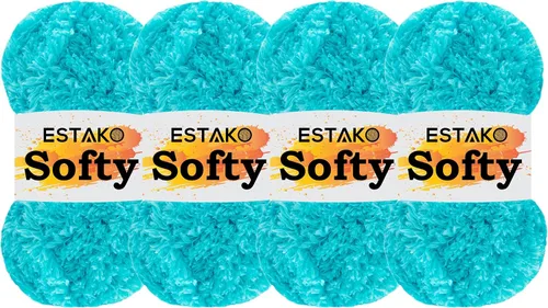 Miniatura 16 de Estako Softy 100% Poliéster Esponjoso Suave Grueso Peso #5 Hilado para Crochet y Tejido 3.52 oz (100 gr) 98 Yds (90 m) (9110 - Blanco)