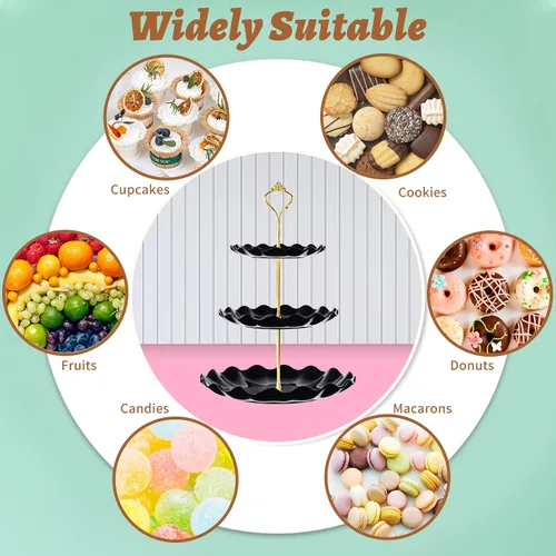 Miniatura 5 de BACUTHY Soporte para magdalenas de 3 niveles, toalla de soporte para pastel de plástico con bandeja de servicio escalonada para magdalenas, donuts