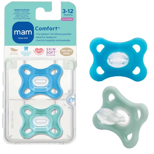 MAM Chupetes Comfort para Bebé, Chupón Ligero de Una Pieza de Silicona Completa para Recién Nacidos de 3-12 Meses, Sin BPA, Chupete Fácil de Gris