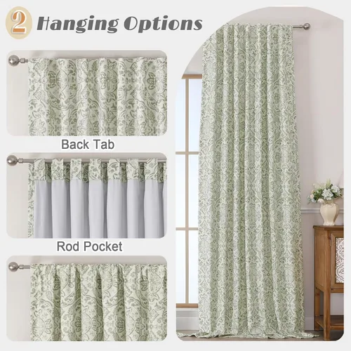 Miniatura 4 de OWENIE - Cortinas totales opacas para dormitorio de 96 pulgadas de largo, juego de 2 paneles, estampado de medallón, cortinas térmicas aisladas de 2