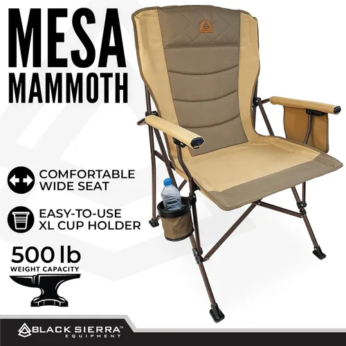 Miniatura 5 de Black Sierra - Silla de campamento de gran tamaño con respaldo alto para adultos, soporta 500 libras, silla plegable portátil XL resistente
