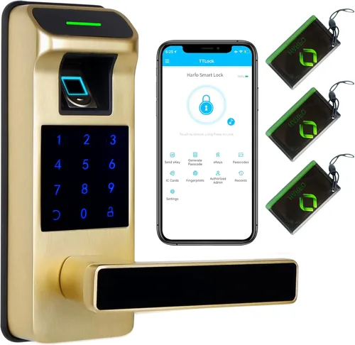 Miniatura 10 de Cerradura de puerta de huellas dactilares, control completo de aplicación resistente, teclado sin llave con mango reversible, perfecto para puertas