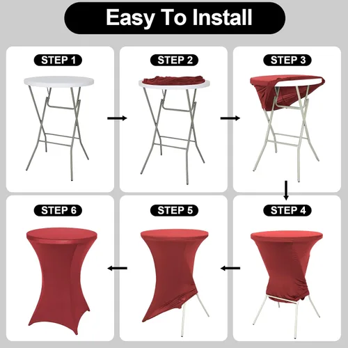 Miniatura 5 de FestiCorp Paquete de 6 fundas de elastano ajustadas para mesa de cóctel, manteles elásticos para mesa de cóctel, mantel elástico para fiestas, Rojo
