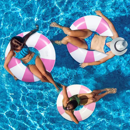 Miniatura 7 de Flotador inflable a rayas para piscina, 6 unidades, anillo de natación grande con asas de 47.24 pulgadas, 35.43 pulgadas, tubos interiores