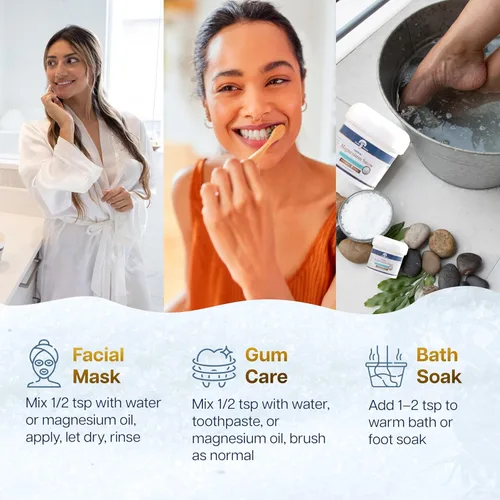 Miniatura 3 de Health and Wisdom Magnesium Snow - Polvo de carbonato de magnesio fino para el cuidado facial, corporal y bucal - Absorción mejorada para tonificar