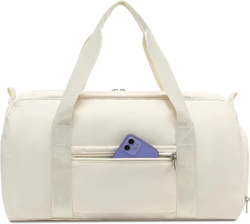 Miniatura 8 de Bolsa de viaje deportiva para gimnasio para hombres y mujeres con compartimento para zapatos, bolsillo húmedo, Beige puro, Moda