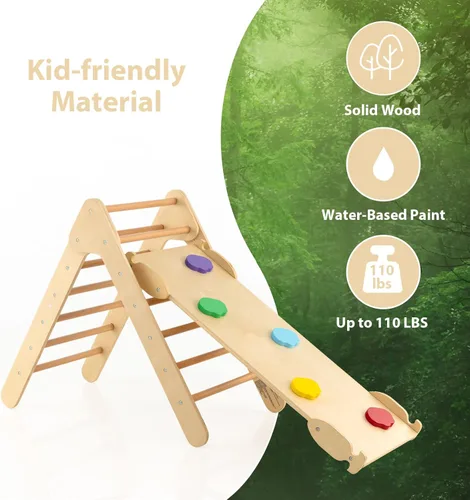 Miniatura 6 de OLAKIDS Pikler - Juego de triángulos 3 en 1, juguetes de escalada para niños pequeños, madera Montessori Baby Jungle Gym con rampa, escalera
