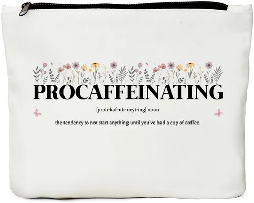 JIUWEIHU Procaffeinating Definition - Bolsa de cosméticos, regalos divertidos, bolsa de maquillaje, ideas de regalo para amantes del café,