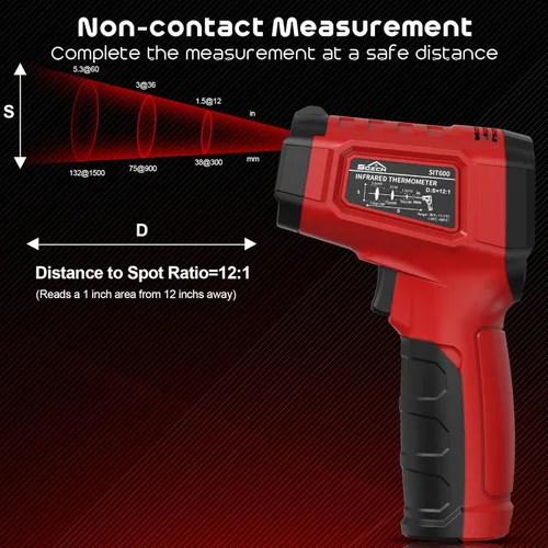 Miniatura 6 de Pistola Termómetro Infrarrojo, Pistola Termómetro Láser SQECH -58℉～1112℉(-50℃～600℃), Pistola de Temperatura Sin Contacto con Emisividad Ajustable