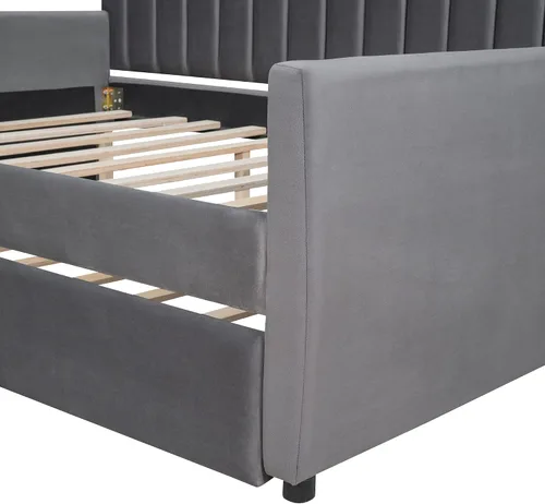 Miniatura 4 de MERITLINE Sofá cama tapizado de tamaño matrimonial con nido, sofá cama matrimonial de terciopelo con respaldo y reposabrazos, marco de cama Gris