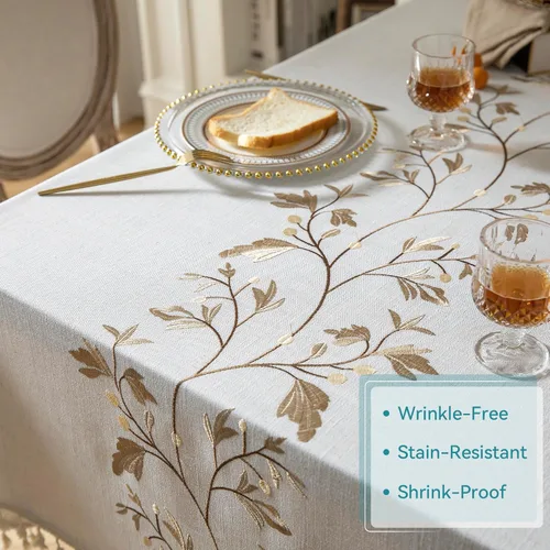 Miniatura 3 de Oubonun Mantel cuadrado de lino de algodón, resistente a las arrugas y al agua, lavable a máquina con borlas para cocina y comedor, 55 x 55