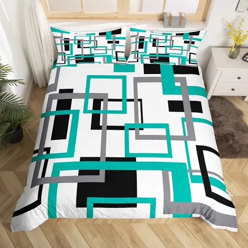 Miniatura 28 de Erosebridal Funda de edredón a rayas color negro y beige, funda de edredón bohemia moderna geométrica abstracta para mujeres, hombres y adultos