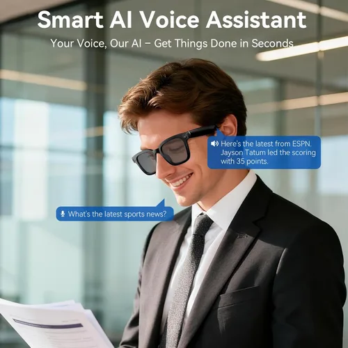 Miniatura 10 de Lentes inteligentes AI con cámara, gafas de grabación de video 1080P, gafas de cámara de 8 MP, traducción en tiempo real, asistente de voz AI