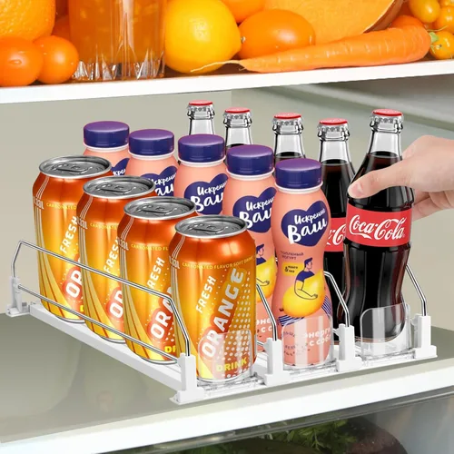 hanmir Organizador de bebidas para refrigerador, dispensador de latas de soda de ancho ajustable para organizadores y almacenamiento de