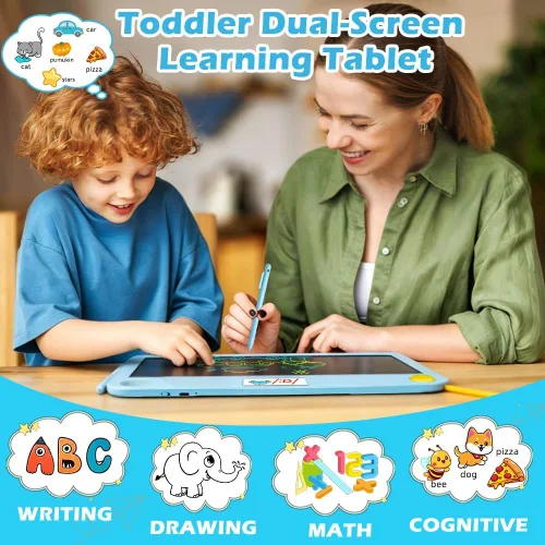 Miniatura 2 de Tableta de aprendizaje para niños con pantalla doble, tablero de escritura y dibujo borrable para niños pequeños, juguete educativo sin pantalla