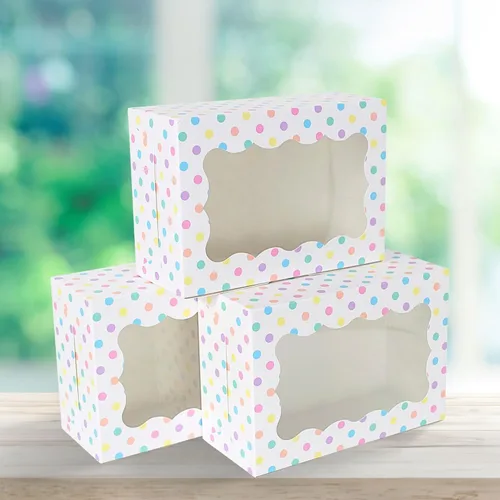 Miniatura 8 de Perfect Occasion Cajas de galletas de lunares, paquete de 12 unidades, cajas de galletas de lunares pastel con ventana, para Pascua, cumpleaños