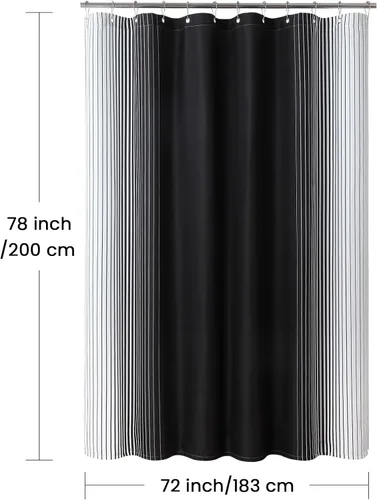 Miniatura 105 de Cortinas de Ducha Negras, Cortinas de Ducha de Poliéster Impermeable con Rayas Horizontales Degradadas en Blanco y Negro Modernas para Baño, 72x72