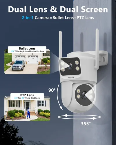 Miniatura 3 de OOSSXX Sistema de cámara de seguridad inalámbrica de doble lente de 4 MP, NVR WiFi de 16 canales con 4 cámaras, 4 antenas un 55% más de alcance