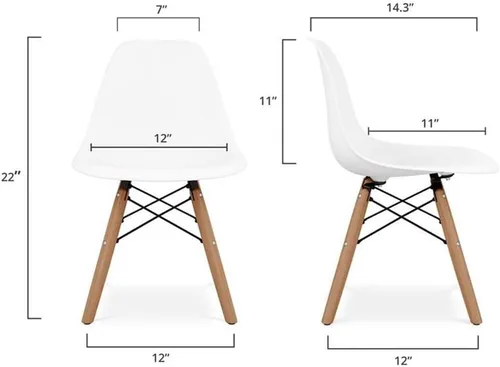 Miniatura 6 de Sillas de plástico y madera de 21.75 pulgadas para sala de juegos para niños en blanco (juego de 2)