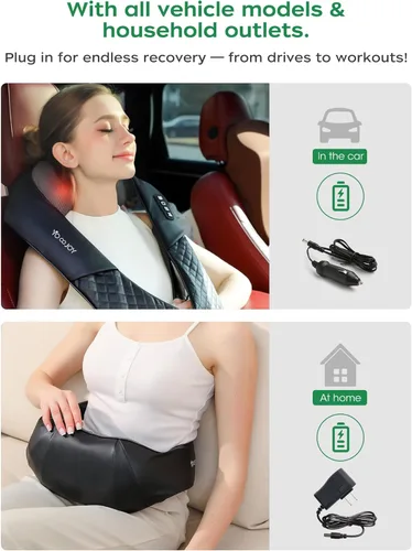 Miniatura 8 de Masajeador Shiatsu inalámbrico de cuello y espalda con calor para aliviar el dolor de tejido profundo, almohada eléctrica recargable 4D de masaje