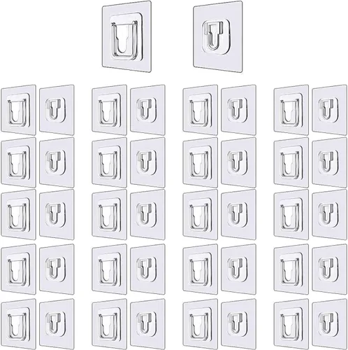 Ganchos de pared adhesivos de doble cara, 20 pares de ganchos de pared autoadhesivos para colgar colgadores de fotos para colgar colgar fotos, baño,