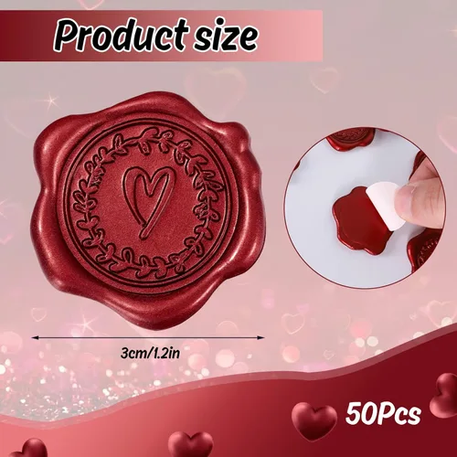 Miniatura 2 de Whaline 50 calcomanías de sello de cera en relieve para el día de San Valentín, diseño de corazón rojo vino, calcomanías para sello de sobre
