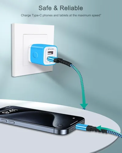 Miniatura 5 de Paquete de 3 cables de carga USB C de 3/6/10 pies de carga rápida para iPhone 17e/17/16e/16/15 Pro/15 Pro Max/15 Plus, Android Samsung Galaxy S25