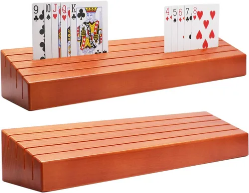 Exqline Juego de 2 soportes de madera para naipes para niños, adultos mayores, 13.8 pulgadas x 3.1 pulgadas, versiones extendidas lo suficientemente