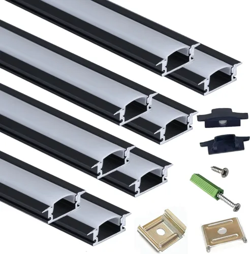 THMOOTHER Difusor de canal negro para tira LED empotrada 8 paquetes de 6.56 pies, cinta LED de 23.5x7 mm de aluminio con brida, perfil bajo para