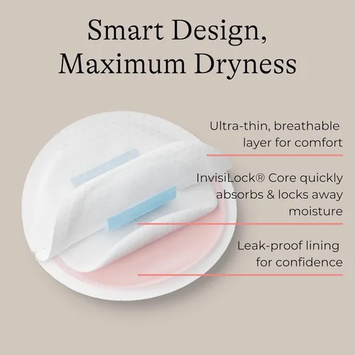 Miniatura 4 de Lansinoh Stay Dry Almohadillas de lactancia desechables, suaves y súper absorbentes, almohadillas para el pecho, artículos esenciales