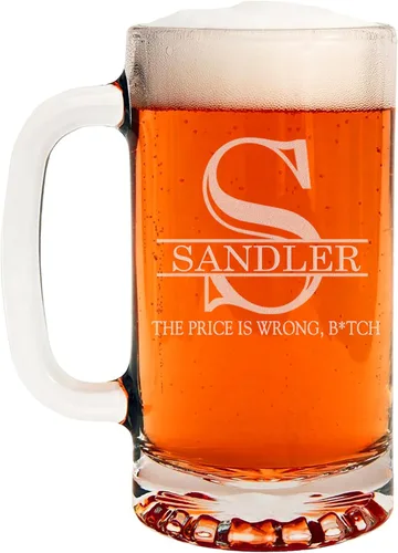 Miniatura 56 de Taza de cerveza de vidrio con monograma grabado de 16 onzas (letra B), regalos de cerveza personalizados de la A-Z para hombres, Día del Padre
