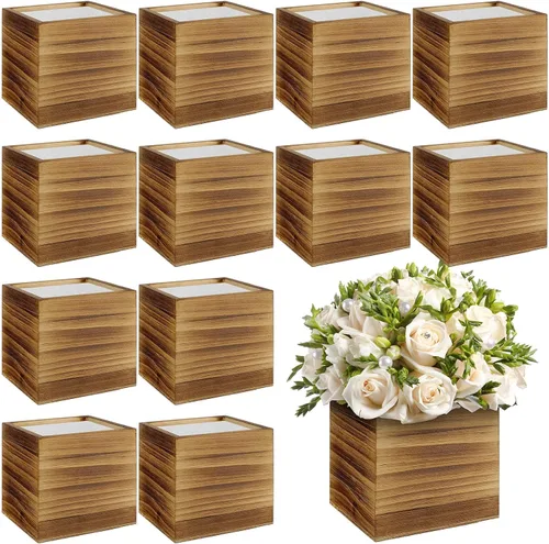 Miniatura 7 de Suzile Juego de 12 Cajas Plantadoras de Madera de 5 Pulgadas Jarrones Cuadrados de Flores para Centro de Mesa Caja Plantadora Cúbica Rústica