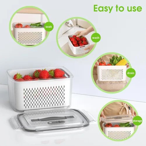 Miniatura 4 de BOICHU Recipientes de almacenamiento de frutas para refrigerador, 5 tamaños de bayas, para refrigerador, mantiene fresco con coladores y tapas