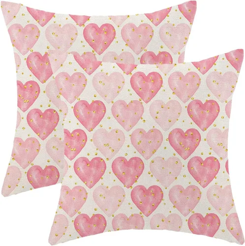 Miniatura 18 de AEIOAE Juego de 2 fundas de almohada de San Valentín de 16 x 16 pulgadas, almohadas de corazón rojo de amor de algodón para decoración del día