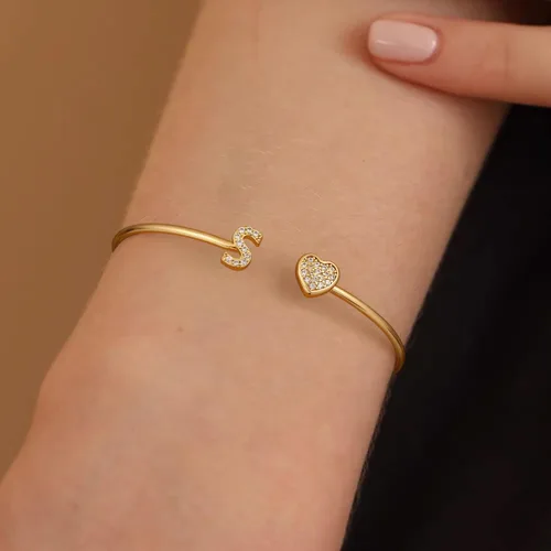 Miniatura 3 de Gold Initial Bracelets for Women Girls, 14K Gold Plated Gold Bangle Bracelets for Women Girls Dainty Gold Initial Bracelets Heart Bracelets for