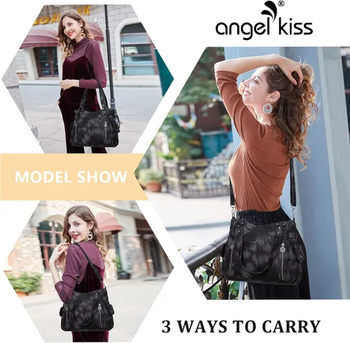 Miniatura 7 de Angel Kiss Bolsos para mujer con tiras en la parte superior, bolso estilo Hobo, bolsas de hombro espaciosas y casuales, cartera estilo Tote de PU