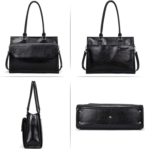 Miniatura 7 de CLUCI Maletín de negocios de cuero de 15.6 pulgadas para mujeres con 2 compartimentos con cremallera bolsa para portátil Oil Wax Leather, Cera