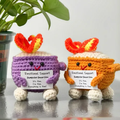 Miniatura 6 de Levvohd Decoración de Contenedor de Basura de Apoyo Emocional Fire, Divertida Muñeca de Ganchillo y Tejido Hecha a Mano, Lindos Accesorios de Morado